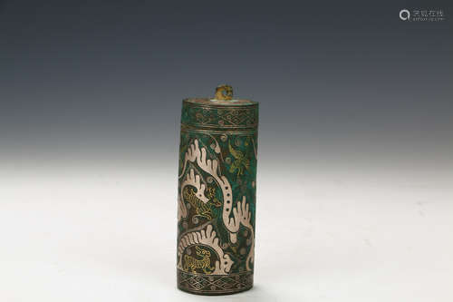 A Chinese Ancient Bronze Tube Box