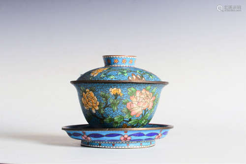 A Chinese Cloisonne Floral Bowl with cover