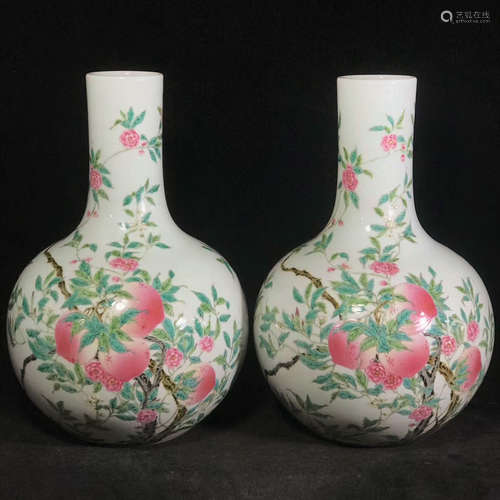 A Pair of Chinese Multicolored Floral Porcelain Vases