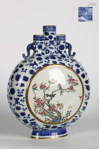 A Chinese Famille Rose Floral Porcelain Flask