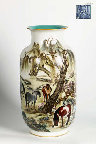 A Chinese Famille Rose Porcelain Plum Vase