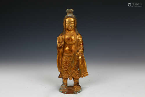 A Chinese Bronze Gilding Standing Buddha Statue