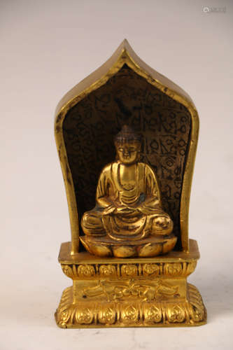 A Chinese Bronze Gilding Sitting Sakyamuni Statue