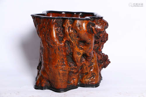 A Chinese Wooden Brush Pot