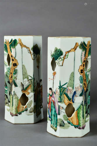 A Pair of Chinese Famille Rose Porcelain Hat Stands