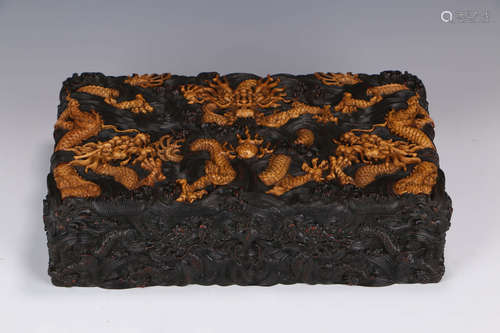 A Chinese Red Sandalwood Case Inlaid with Dragon Patterned Boxwood