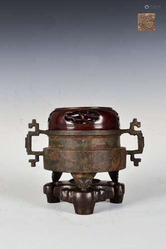 A Chinese Tree-legged Bronze Censer