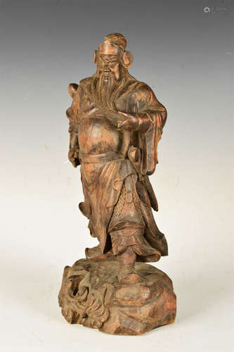 A Chinese Wooden Carved Guangong Statue