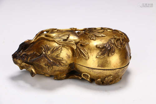 A Chinese Bronze Gilding Gourd-shaped Box