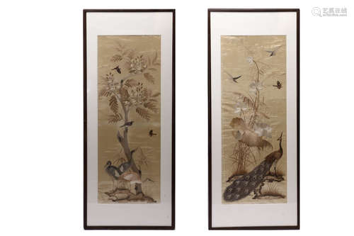 A Pair of Chinese Embroidery Hanging Screens