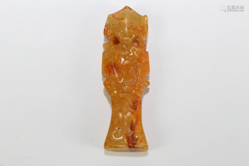 An Estate Chinese Old-jade Curving Figure Display
