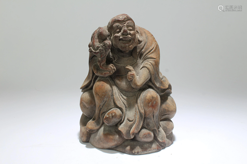 A Chinese Elder-portrait Bamboo-curving Statue