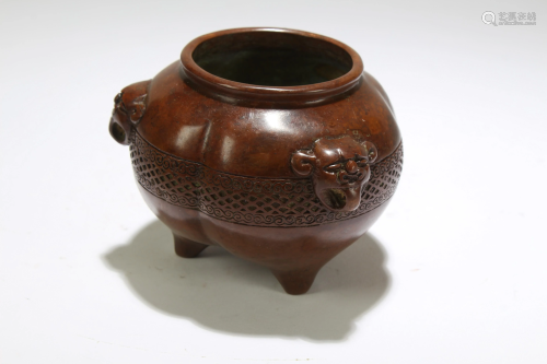 A Chinese Tri-podded Circular Censer Display