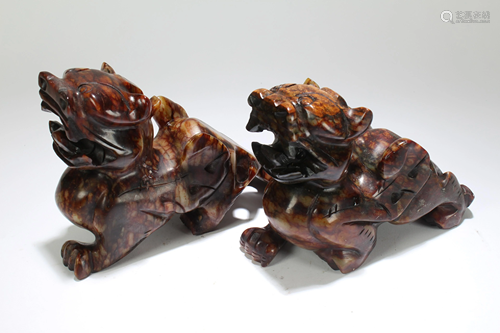 Pair of Chinese Estate Myth-beast Statue Display