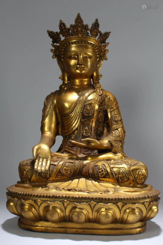 An Estate Chinese Gilt Lotus-seated Massive Buddha