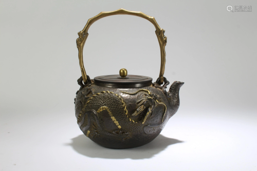 A Chinese High-handled Metal-craft Fortune Tea Pot