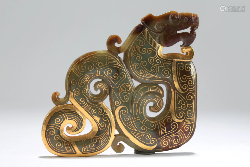 An Estate Chinese Old-jade Curving Myth-beast Fortune