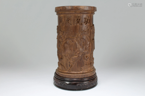 Chinese Fortune Wooden Brush Pot
