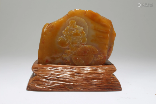 A Chinese Happy-buddha Soapstone Display Sta…
