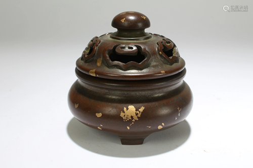 A Chinese Lidded Gilt Estate Circular Censer