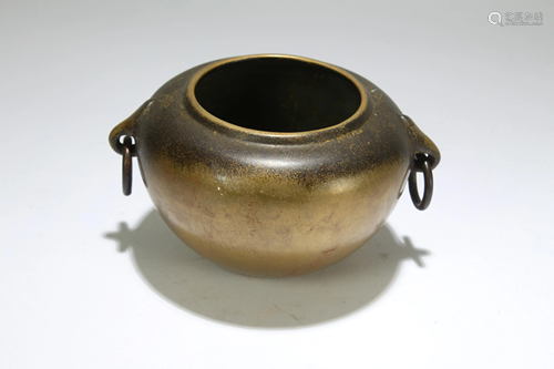 A Chinese Circular Duo-handled Censer Display