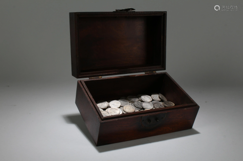 An Estate Chinese Lidded Coin-filled Wooden Box