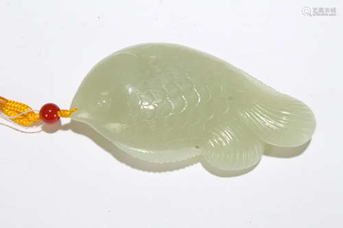 A Chinese Detailed Hotan-jade Curving Fortune Fish