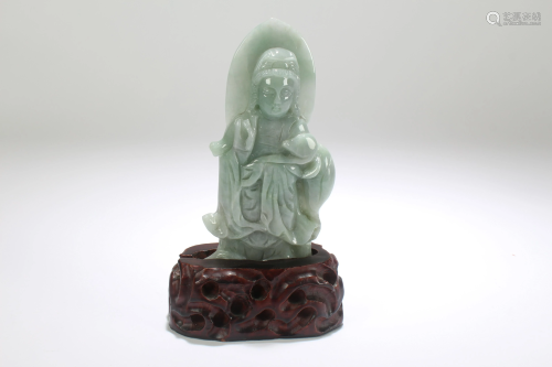 A Chinese Jade-curving Guanyin Statue Display