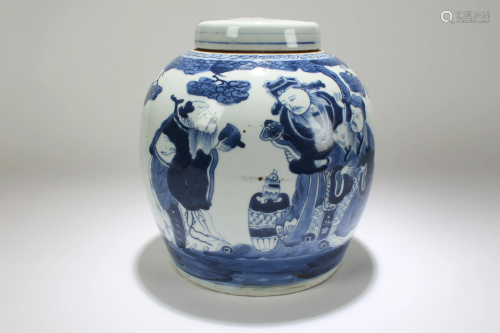 A Chinese Lidded Blue and White Porcelain Pot