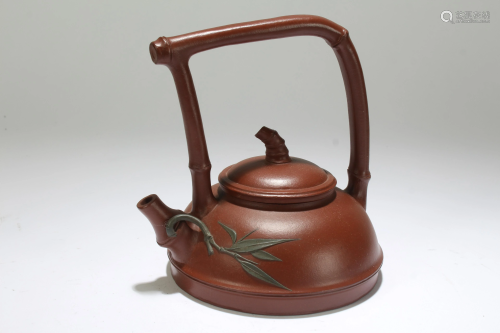 An Estate Chinese High-handled Bamboo-fortune Tea Pot