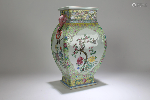 A Chinese Nature-scene Duo-handled Porcelain Vase