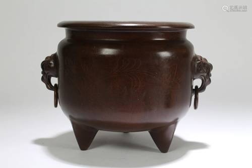 A Chinese Duo-handled Estate Massive Censer