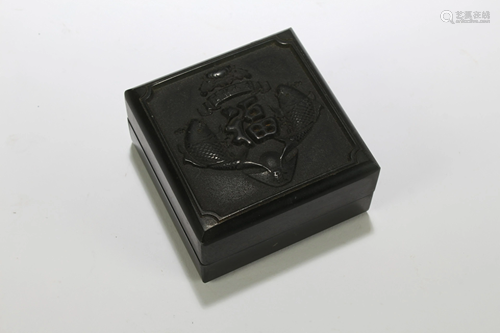 An Agalmatolite Stone Stamp in Square Box Container