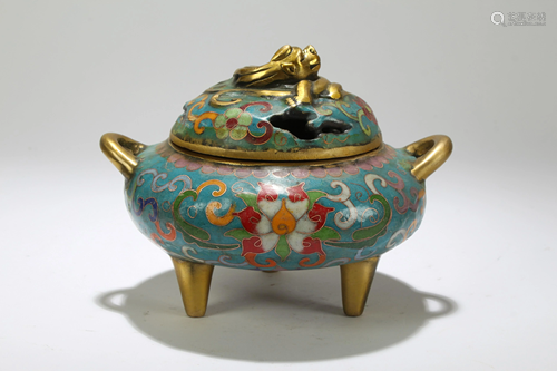 Cloisonne Incense Burner with Display of Pixiu