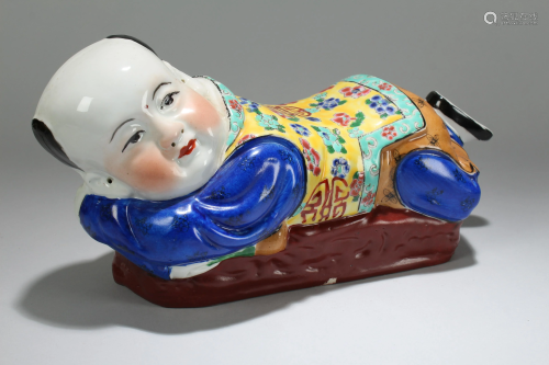 An Estate Chinese Joyful-kid Fortune Porcelain Statue