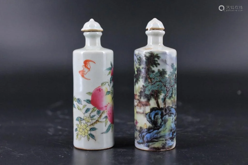 Pair of Qing Porcelain Famille Rose Snuff Bottle