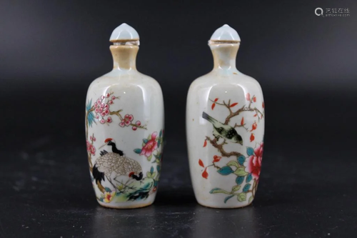 Pair of Qing Porcelain Famille Rose Snuff Bottle