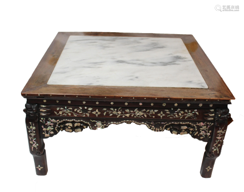 Chinese Shuangzhi Table with Marble Table Top Inlay