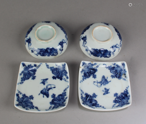 A Pair of Chinese Blue & White Cups with Saucer