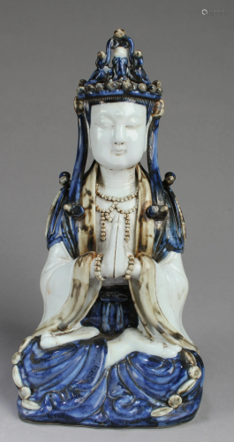 Chinese Blue & White Porcelain Bodhisattva Statue