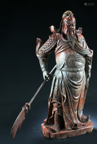 Chinese Shoushan Stone Guanyu Statue