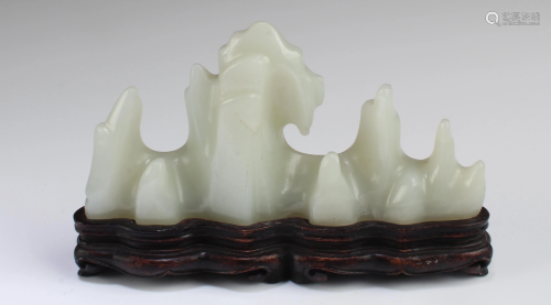 Chinese Carved Jade Ink Brush Holder with Stand