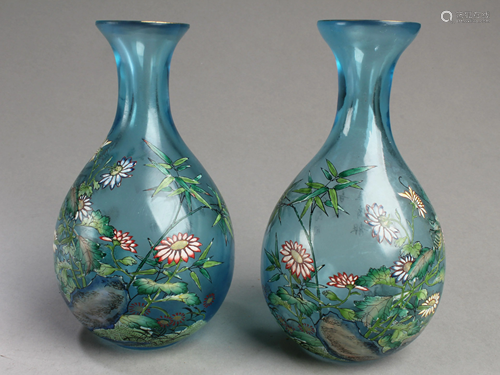 A Pair of Chinese Peking Glass Vases