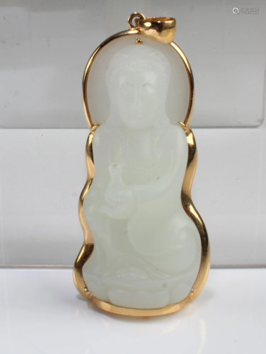 Chinese Jade Pendant with Gold Casing