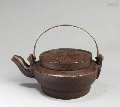 A Zisha Teapot With Bronze Handle