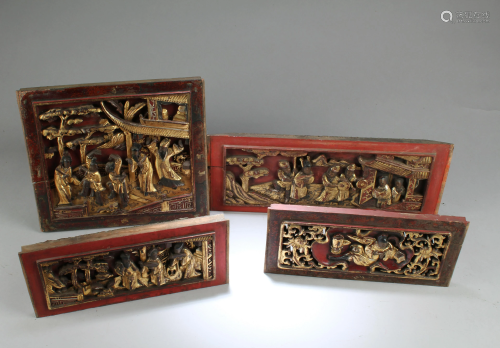 A Group of Four Chinese Carved Wooden Gilt …