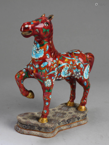 A Bronze Enamel Horse Statue With Stand