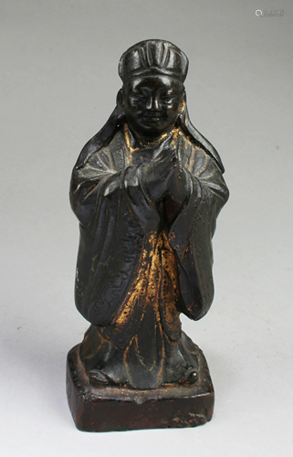 Chinese Antique Gilt Gold Bronze Scholar Statue