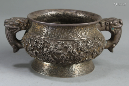 Antique Chinese Silver Embossed Censer