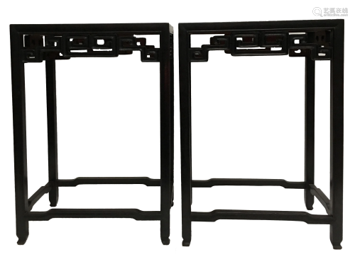 A Pair of Chinese Hardwood Black Table Stands